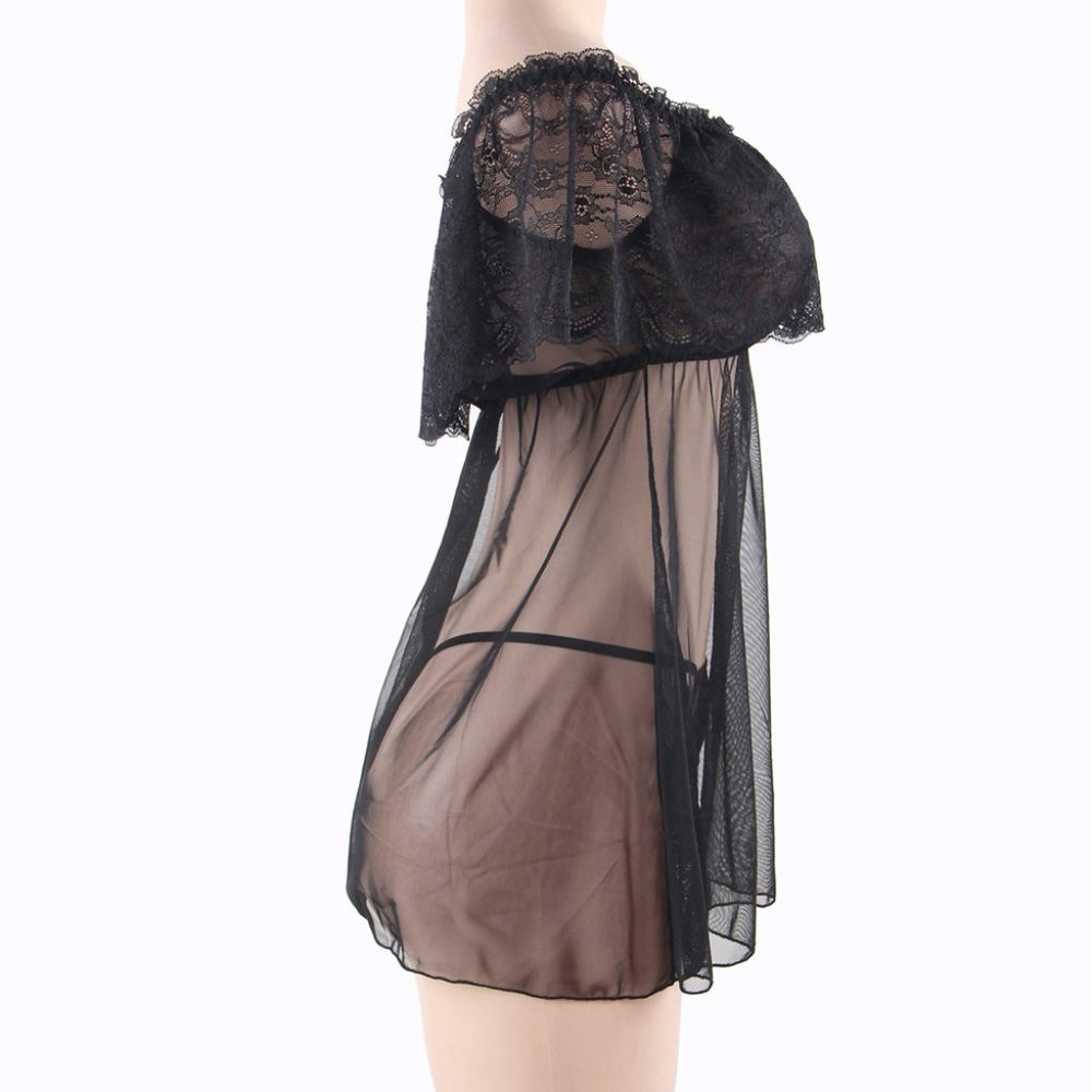 Black Off-Shoulder Sexy Lace Babydoll Chemise Lingerie Fits Sizes 4-6 (XS-S) NWT - Picture 7 of 14